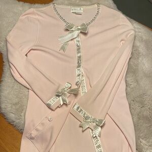 JUST B brand Beaded Cardigan (pink) with bows - Small petite
